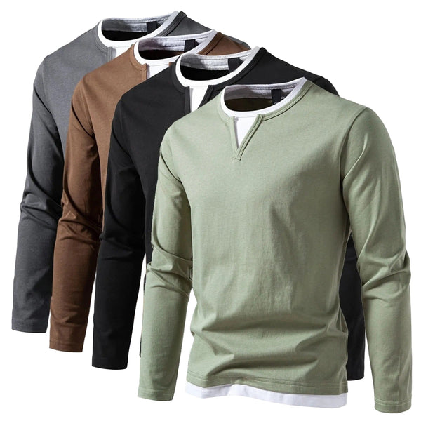 Henley | Męska koszula z długim rękawem z minimalistycznym kołnierzykiem Henley