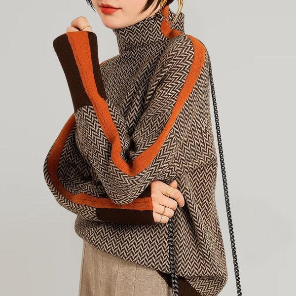 Damski sweter | Pulower z wysoką stójką i nowoczesnymi paskami