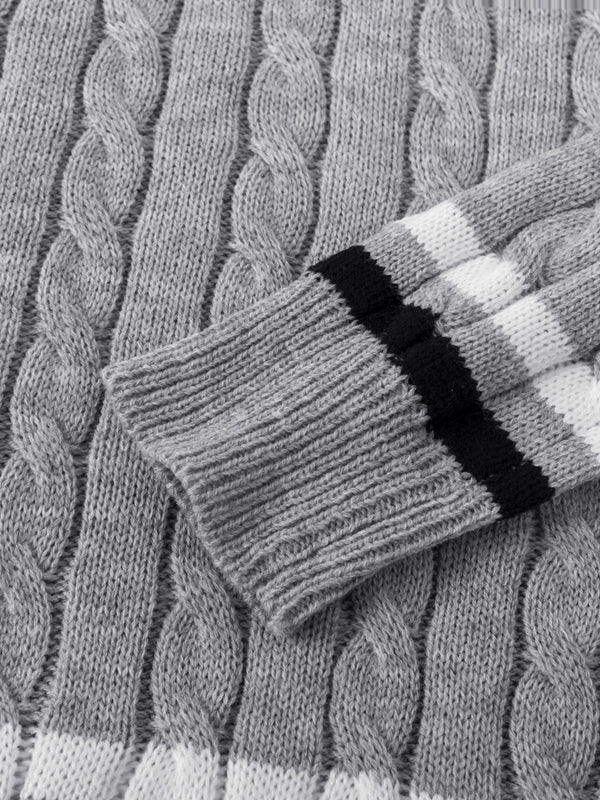 Męski sweter w warkocze | Biały sweter z dekoltem w serek