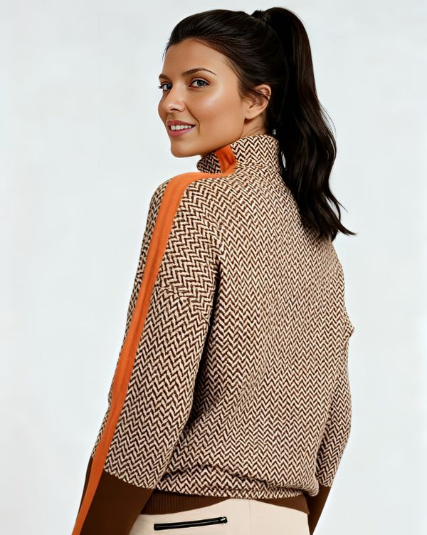 Damski sweter | Pulower z wysoką stójką i nowoczesnymi paskami