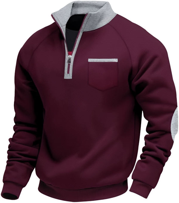 Klasyczny półzapinany sweter z miękkiego materiału z wysokim kołnierzem dla mężczyzn