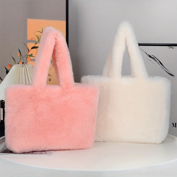 Elegancka torebka z futerkiem dla kobiet | Miękka torba w różowym lub białym odcieniu