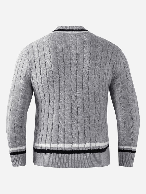 Męski sweter w warkocze | Biały sweter z dekoltem w serek