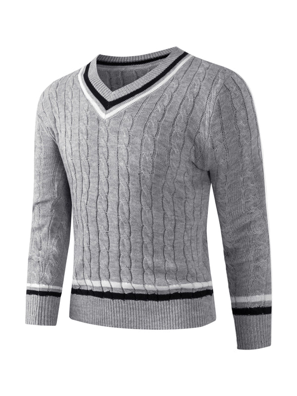 Męski sweter w warkocze | Biały sweter z dekoltem w serek