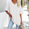 Kate | Luźna jednolita bawełniana koszulka z dekoltem w serek dla kobiet