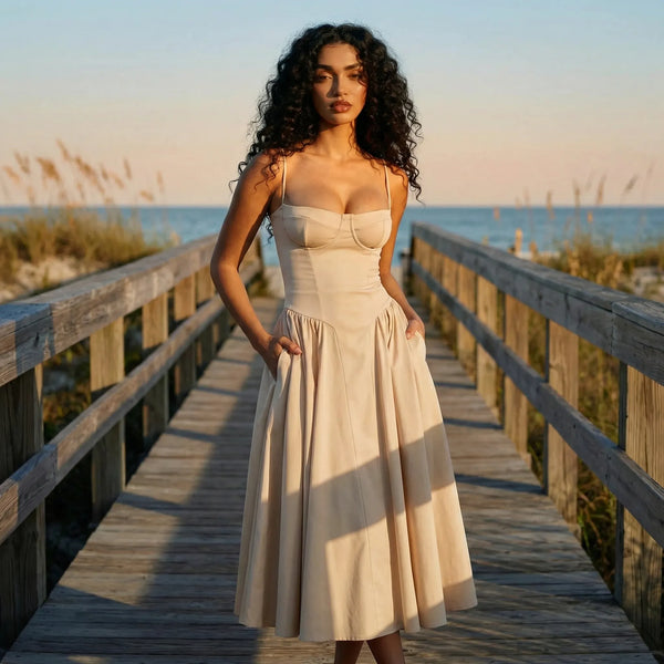 Letnia Sukienka Midi Na Ramiączkach