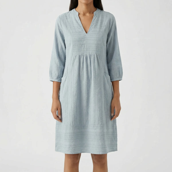 Luźna Sukienka Tunikowa Midi Z Dekoltem V