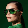 Okulary przeciwsłoneczne damskie | Zielone aviator ze złotą oprawką