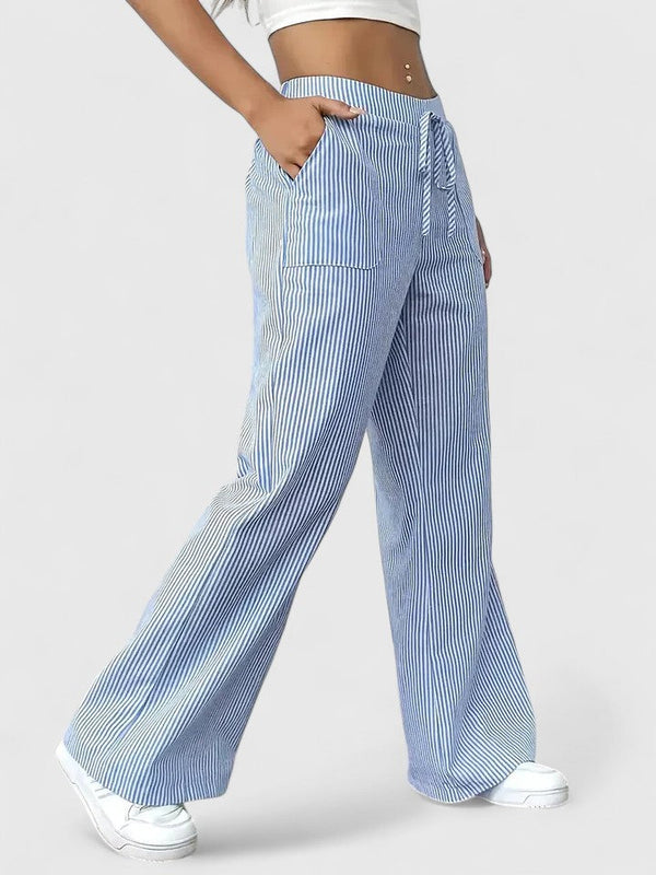 Szerokie Spodnie W Paski Z Wiązaniem