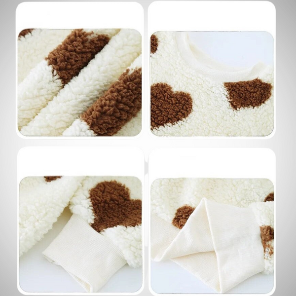 Sweter z sercami | Damski sweter teddy z nadrukiem serc