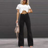 Wysokostanowe Spodnie Dzwony Z Prążkowanej Tkaniny