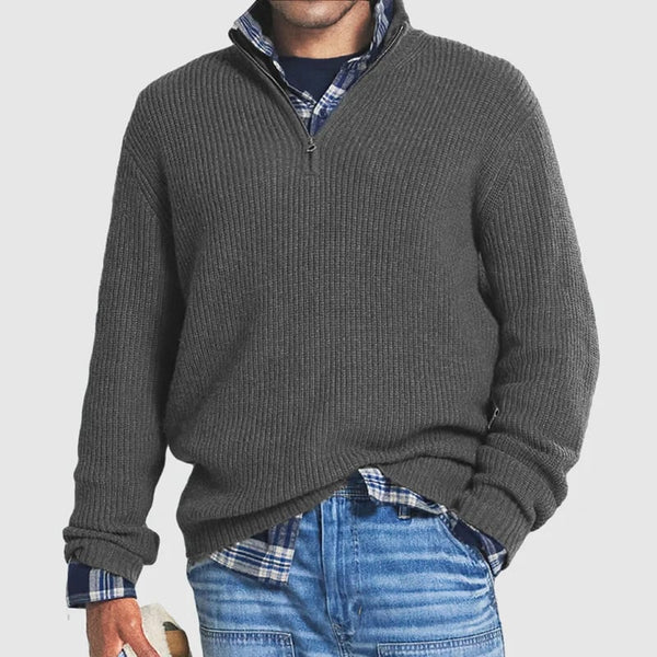 Męski sweter z pół zamkiem