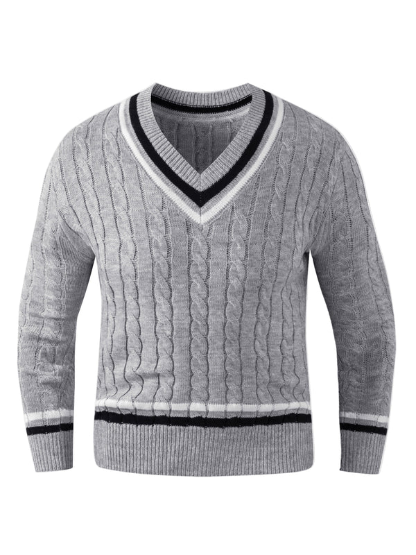 Męski sweter w warkocze | Biały sweter z dekoltem w serek