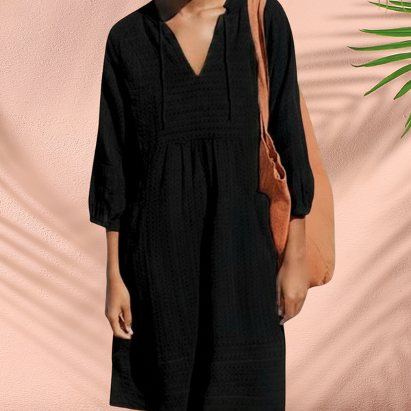 Luźna Sukienka Tunikowa Midi Z Dekoltem V