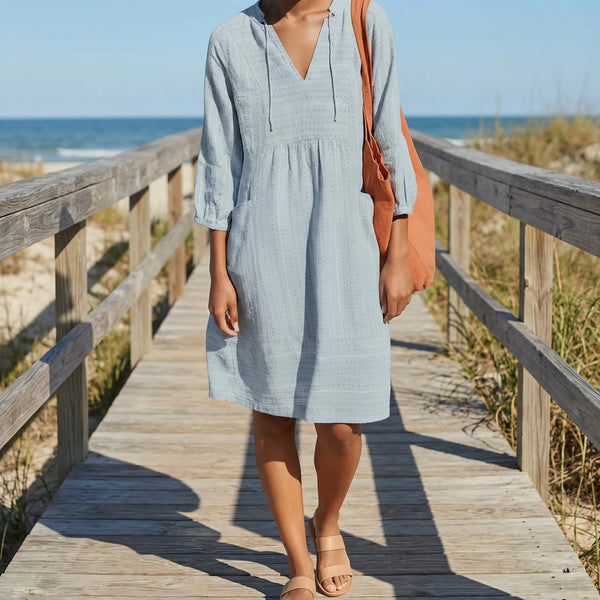 Luźna Sukienka Tunikowa Midi Z Dekoltem V