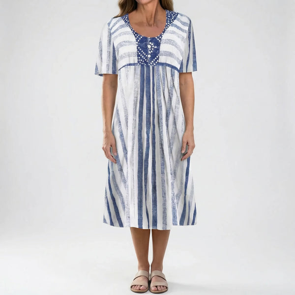 Luźna Sukienka W Paski Z Kieszeniami