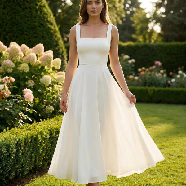 Midi Sukienka Na Cienkich Ramiączkach