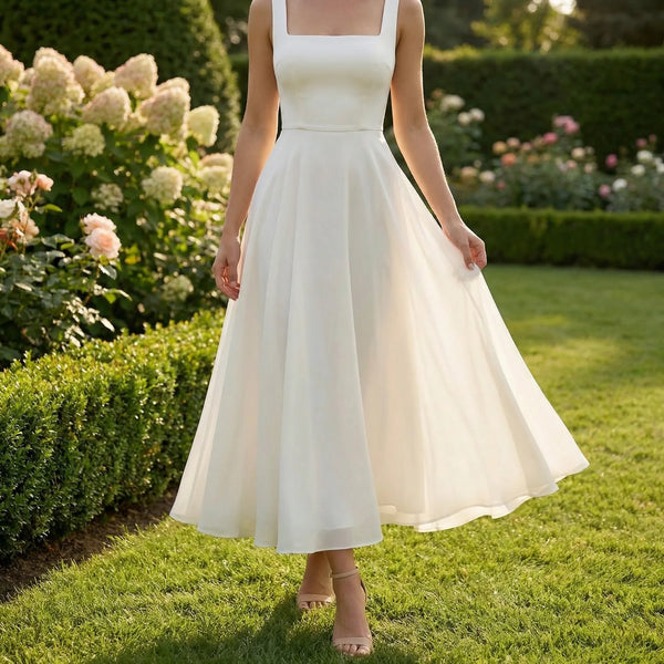 Midi Sukienka Na Cienkich Ramiączkach