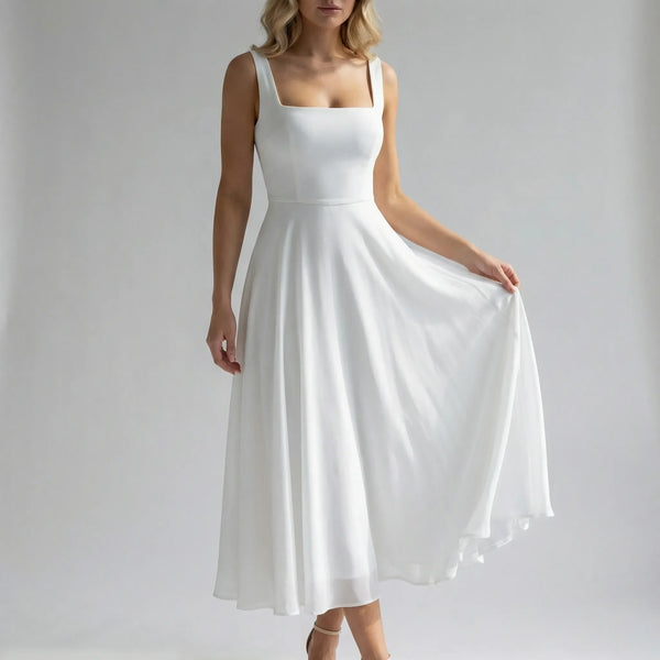 Midi Sukienka Na Cienkich Ramiączkach