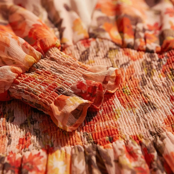 Midi Sukienka Ze Zmarszczonym Stanikiem W Kwiaty