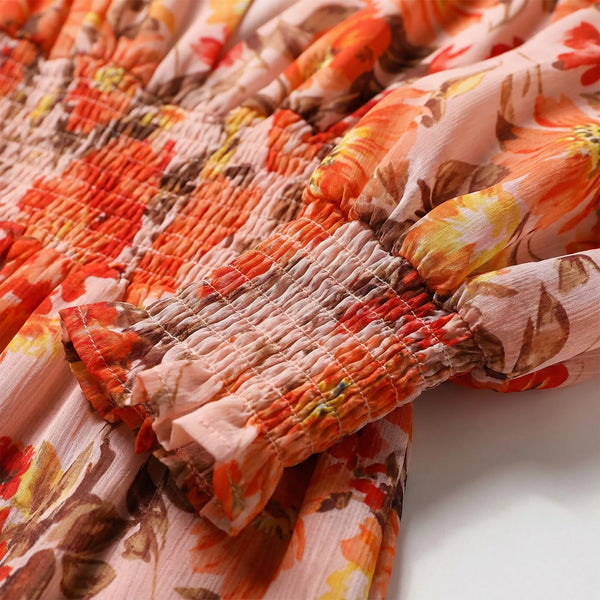 Midi Sukienka Ze Zmarszczonym Stanikiem W Kwiaty