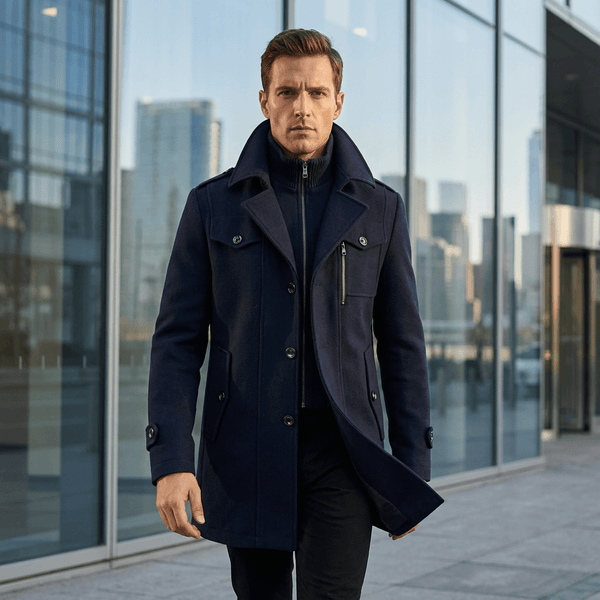 Męski płaszcz zimowy z wysokiej jakości mieszanki wełny