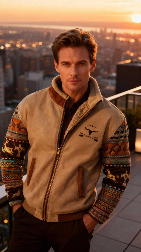 Męska kurtka sherpa | Ciepły model z etnicznymi rękawami